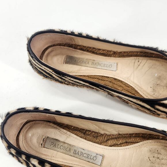 Paloma Barcelo Calf Hair Espadrille Size 7 Zebra Luxe Beach Resort Ballet Flats - Picture 7 of 8